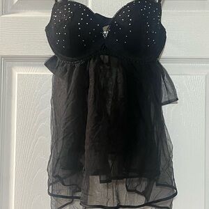 Victoria's Secret Black Sheer Top with Rhinestones 34D